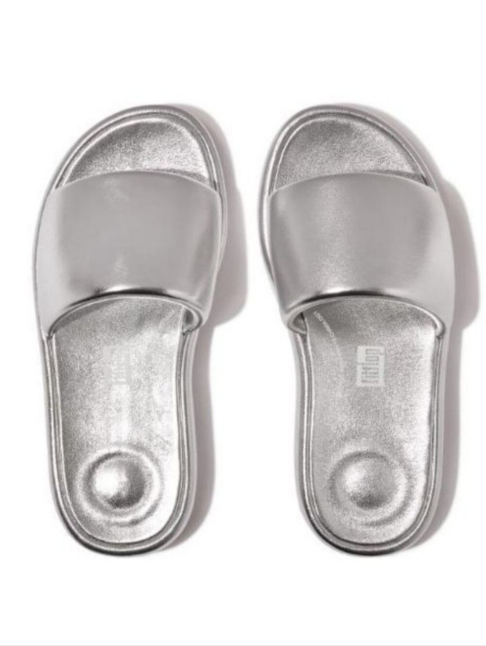 Fitflop iQuishion D-luxe Padded Metallic-Leather Slides Silver size 7